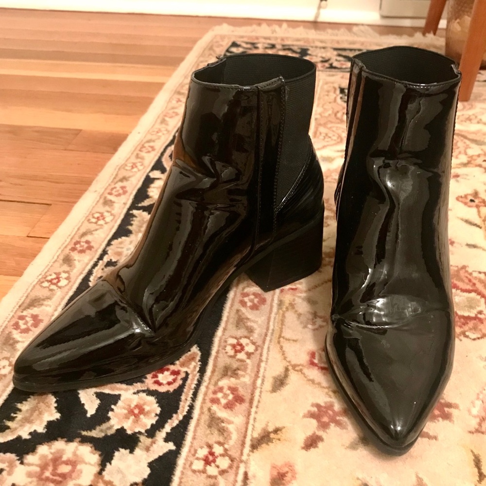 Black patent ankle boots